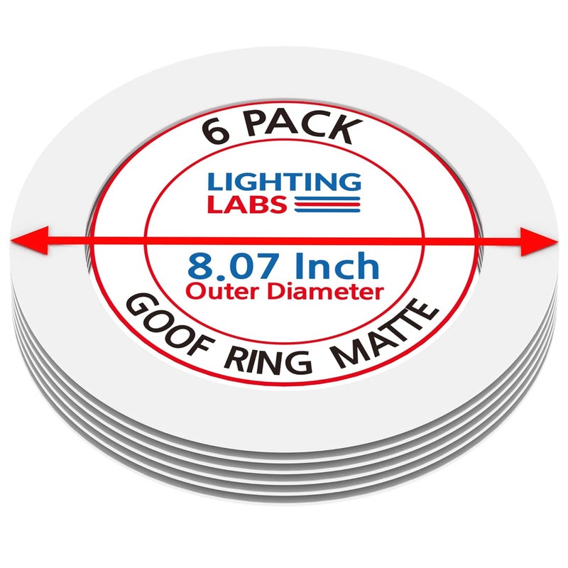 Lighting Labs 6 Pack Matte White Goof Trim Ring for 6" Inch Recessed Can Lighting Down Light, Outer Diameter 8.07 Inches, Inner Diameter 6.2 Inches - Image 1